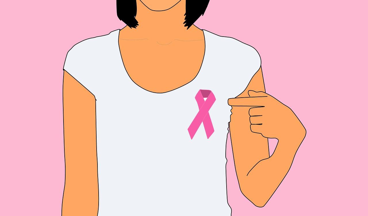 Woman showing united breast cancer foundation