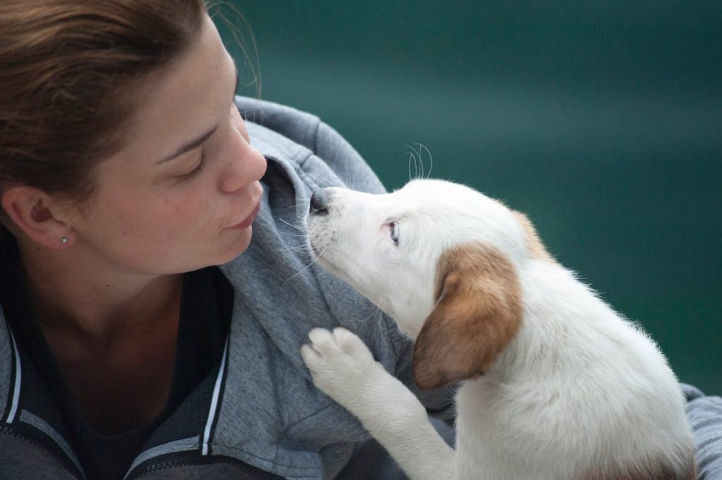 women with her pet dog