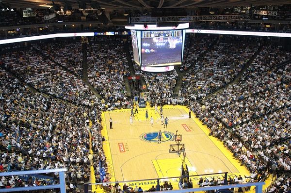 nba game in a basketball stadium